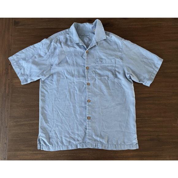 Tommy Bahama Camp Shirt Mens Small Light Blue Original Fit Silk Blend Textured - Picture 1 of 12